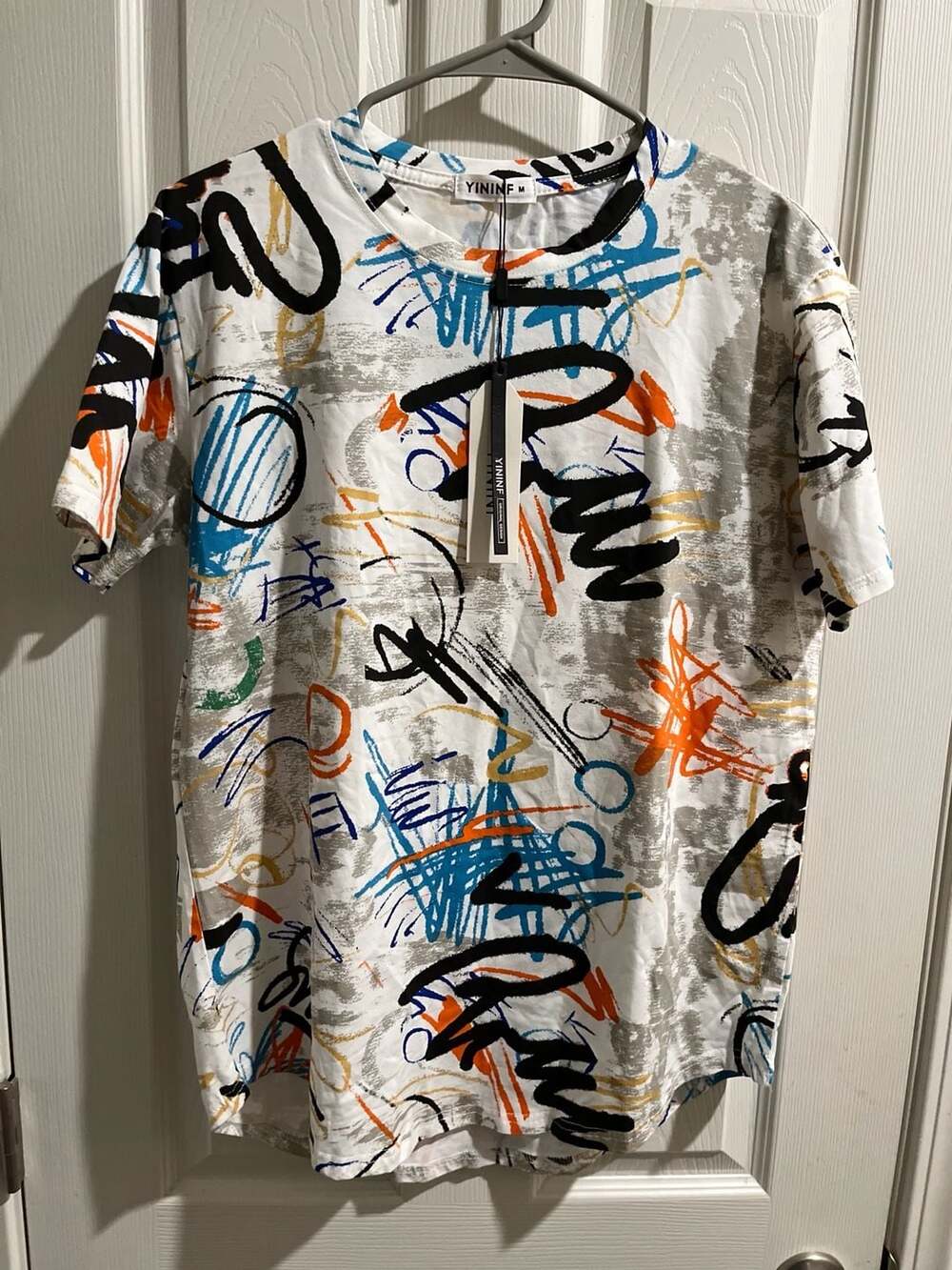 YININF Men's Hipster Hip Hop All-Over Graffiti Graphic Short Sleeve T-Shirt